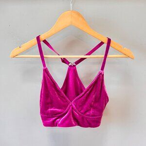Fabletics Pink Hazel Velvet‎ Halter Bralette With Adjustable Straps- Size M